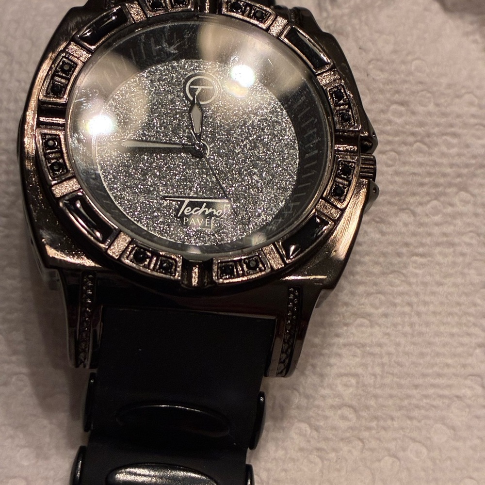 Silver Glitter Smartwatch with Black Band